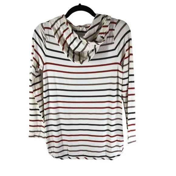 Market & Spruce Milania French Terry Curved Hem Hoodie Striped Pockets XS - Picture 2 of 4